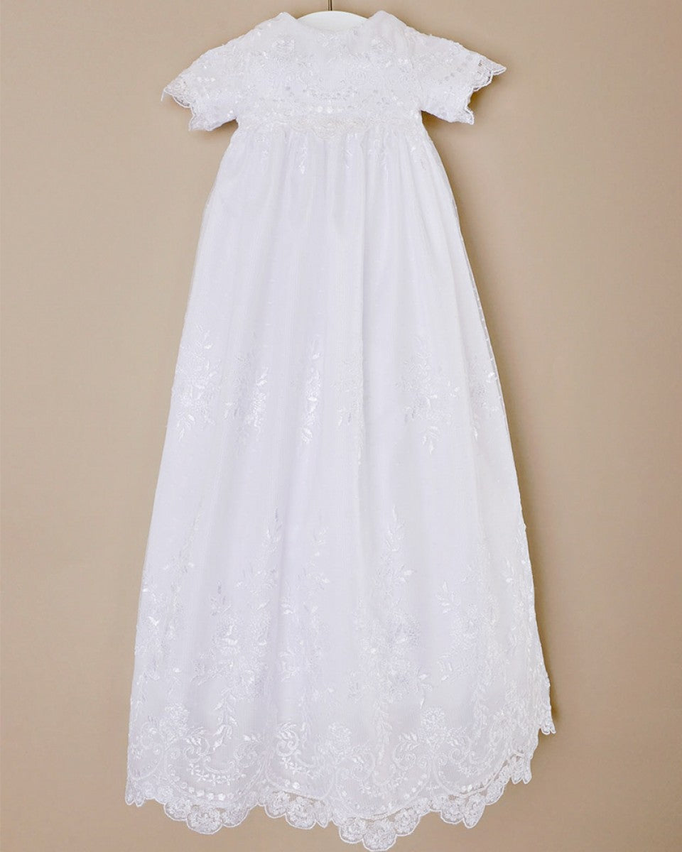 linen baptism dress Lillian – Bambini's World Made with a cotton Color:Celeste Jaipur Floral FRIENDS40 Lovely Lilac Sweetheart Homecoming