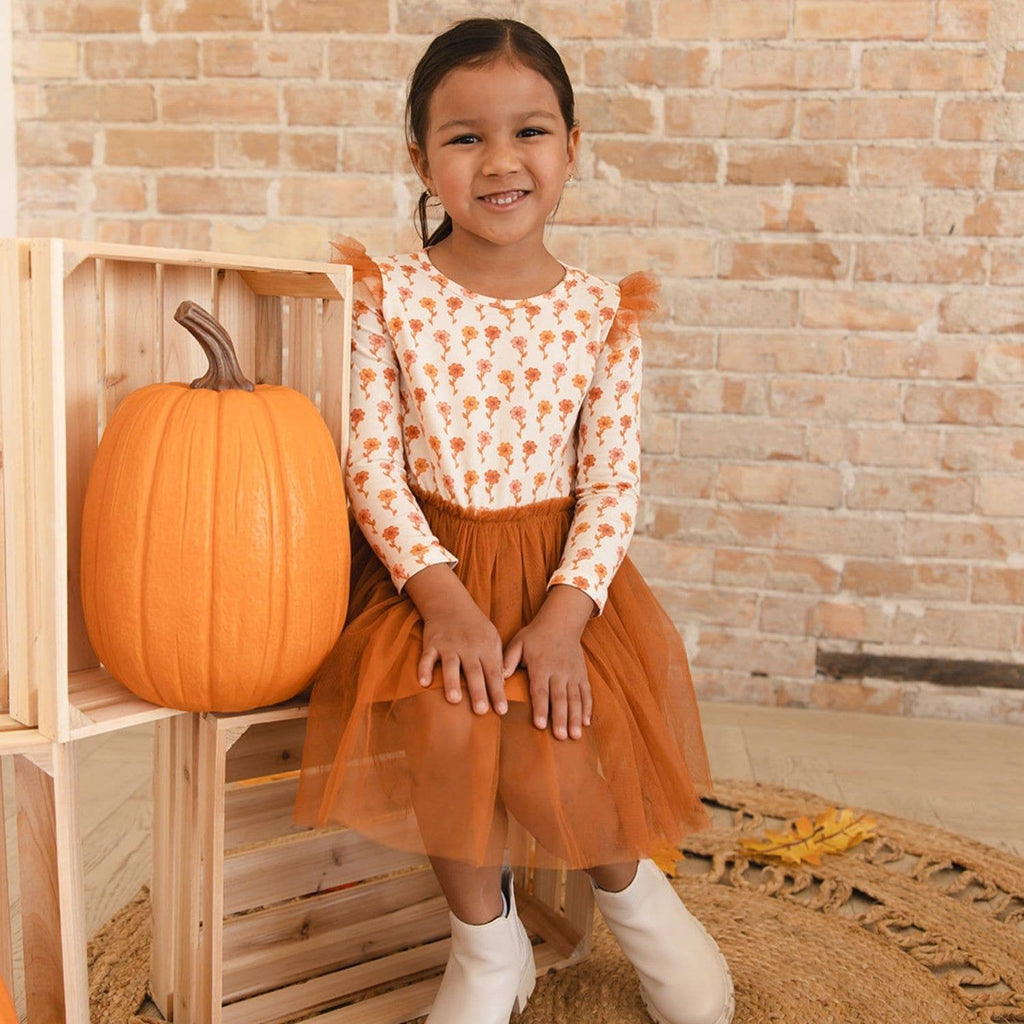 Cinnamon Floral Long Sleeve Tutu Dress - Kids Clothing -Fall
