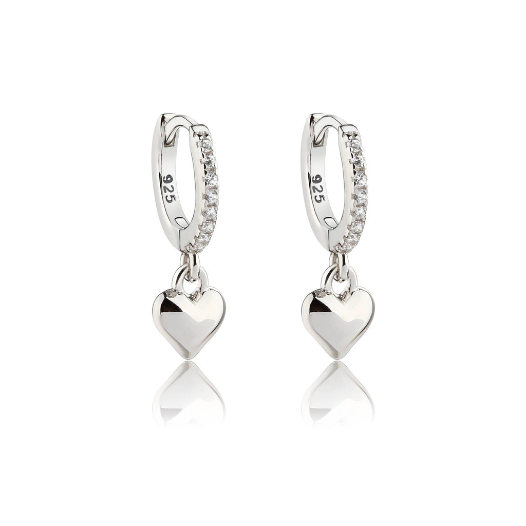 Sterling Silver Huggie with Heart Earrings for Kids, Girls
