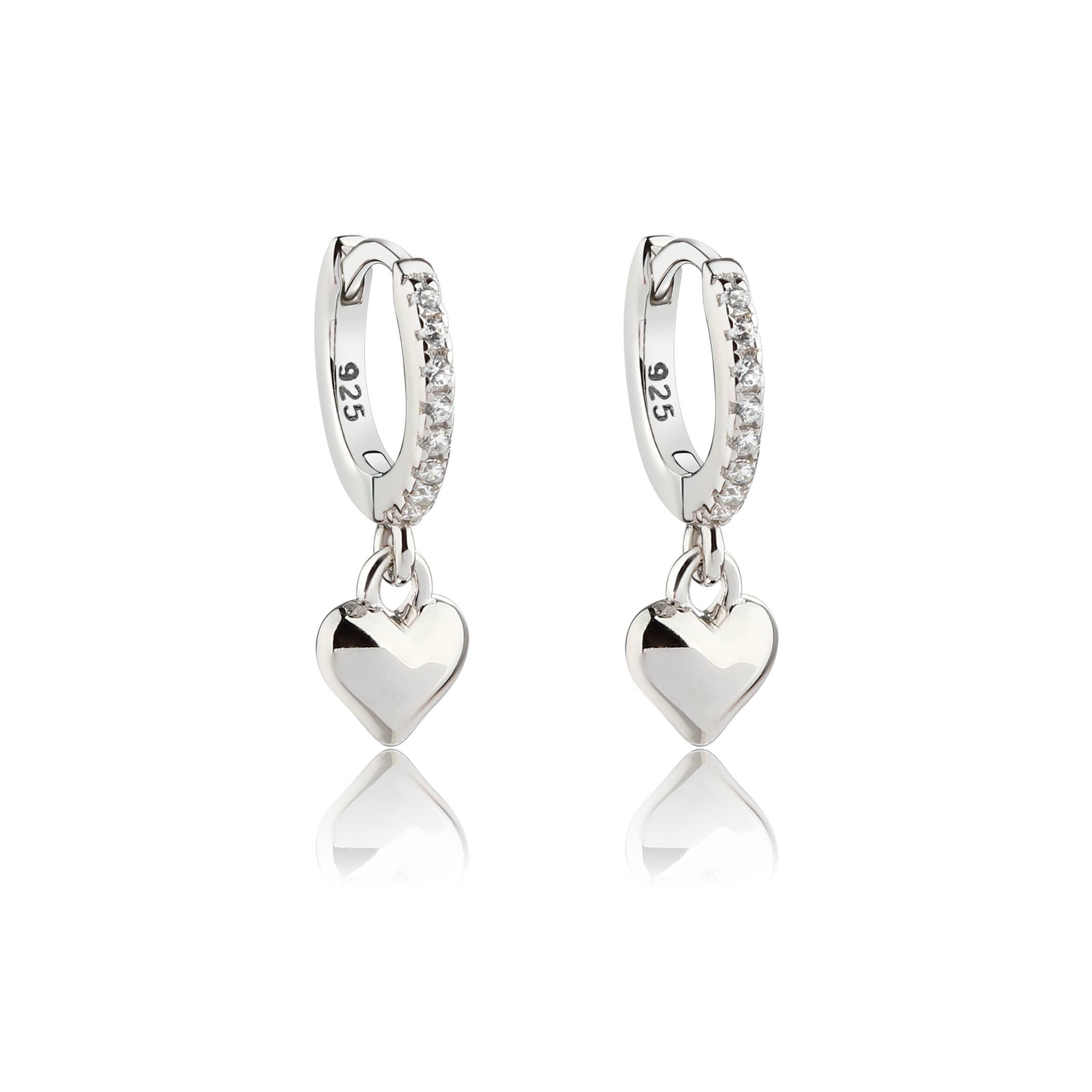 Sterling Silver Huggie with Heart Earrings for Kids, Girls