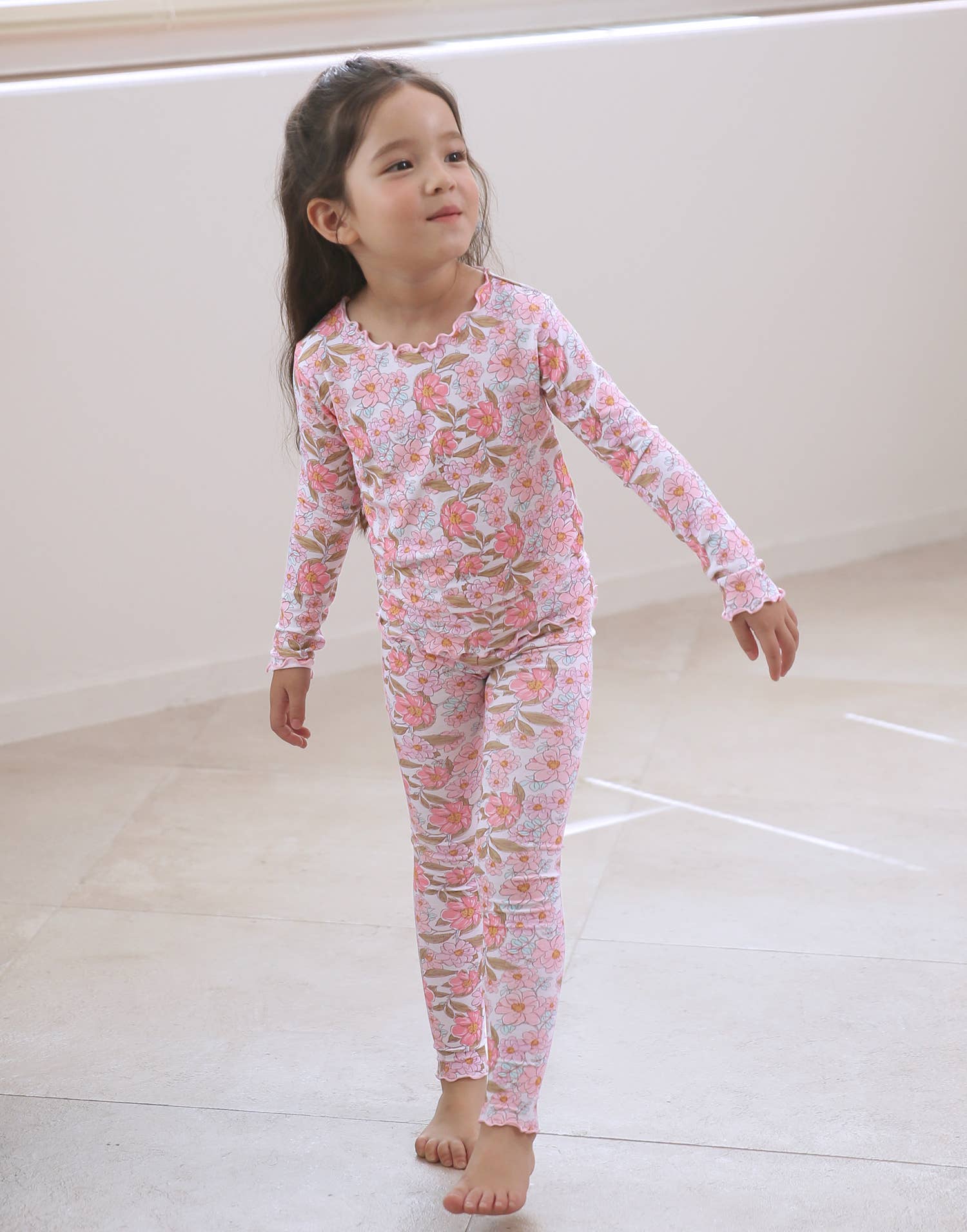 Bamboo Girls Shirring Camelia Long Sleeve PJs