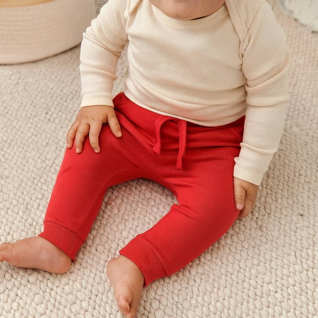 Baby kid lounge organic pants | scarlet red
