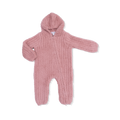 Chenille - Rose Hooded Romper with Striped Texture