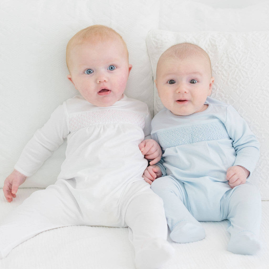Essentials Solid Blue Smocked Footie