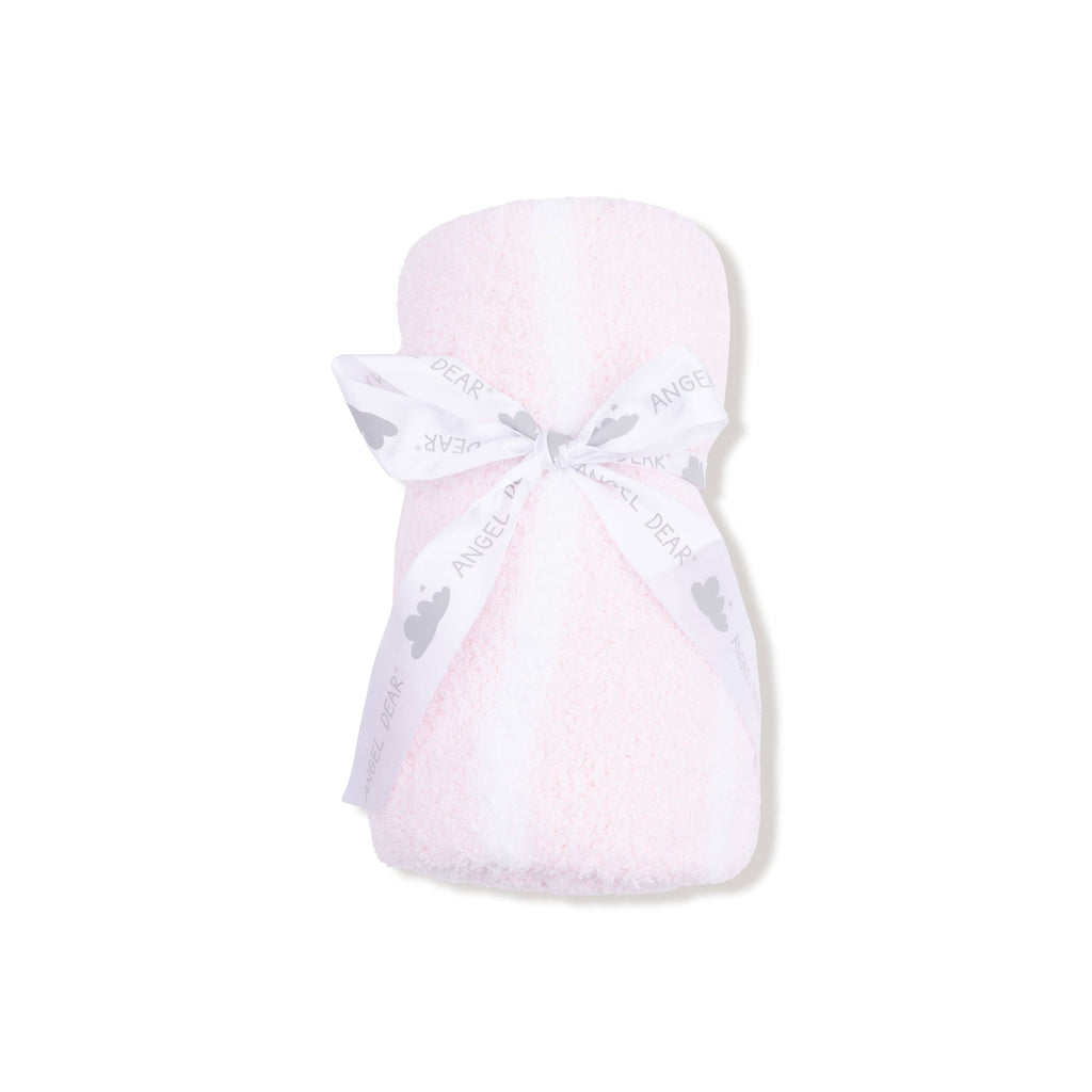 Chenille - Pretty Pink & Ivory Stripe Stroller Blanket