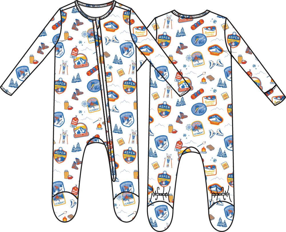 Vintage Ski Patches - 2 Way Zipper Footie