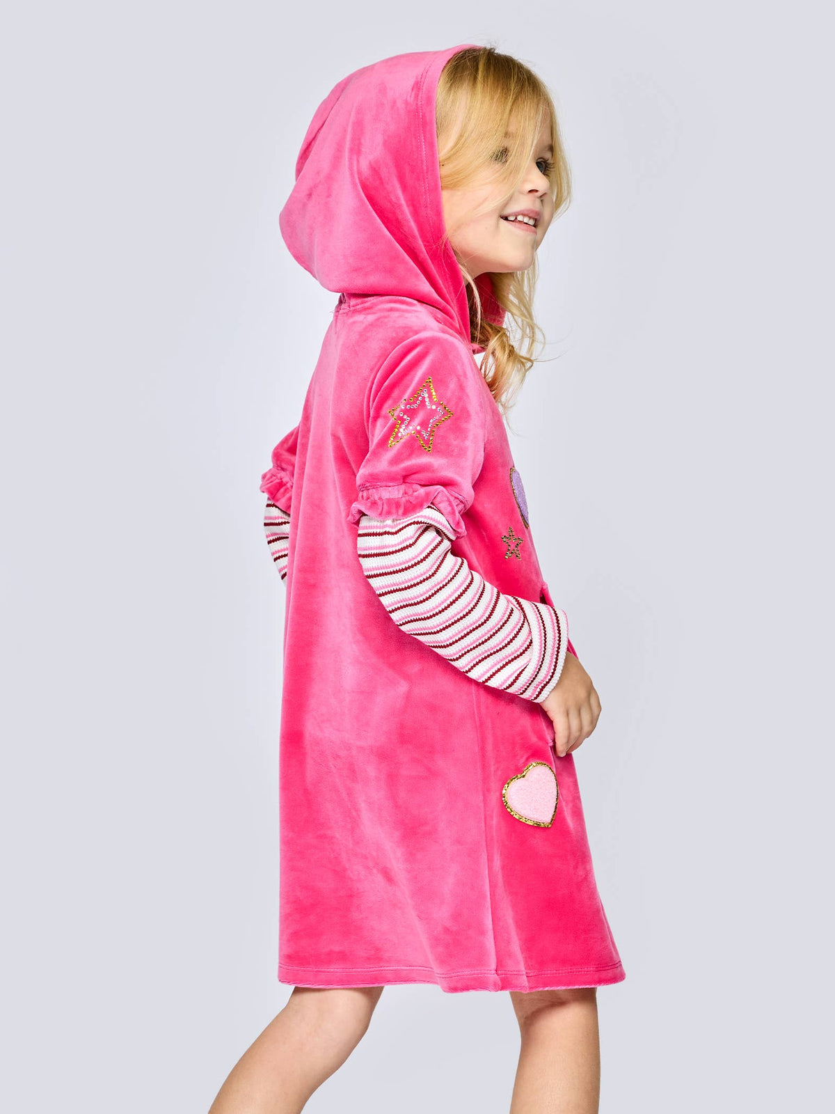 L/s Velour Dress W/ Patch-Rhinestones
