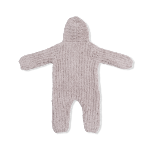 Chenille - Stone Hooded Romper with Striped Texture