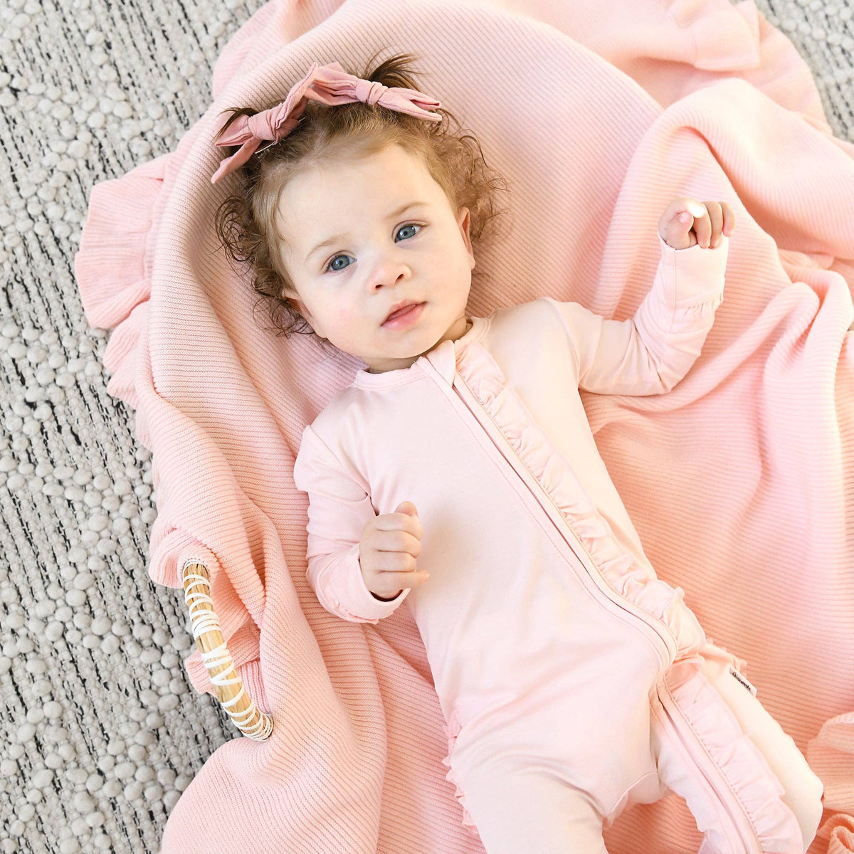 Light Pink RUFFLE ZIP Bamboo Keepsake 2-Way Zip Baby Outfit