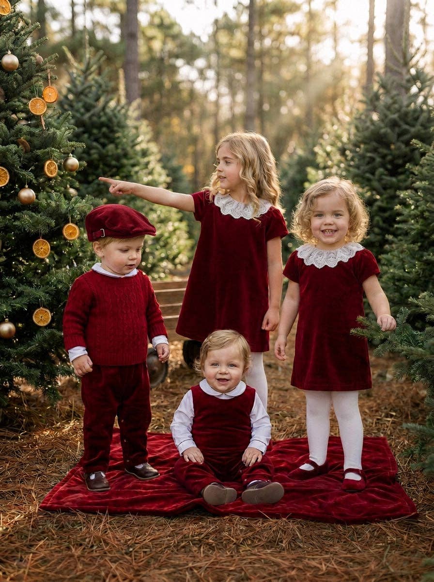 Baby Boy Red Velvet Romper w/ White Shirt