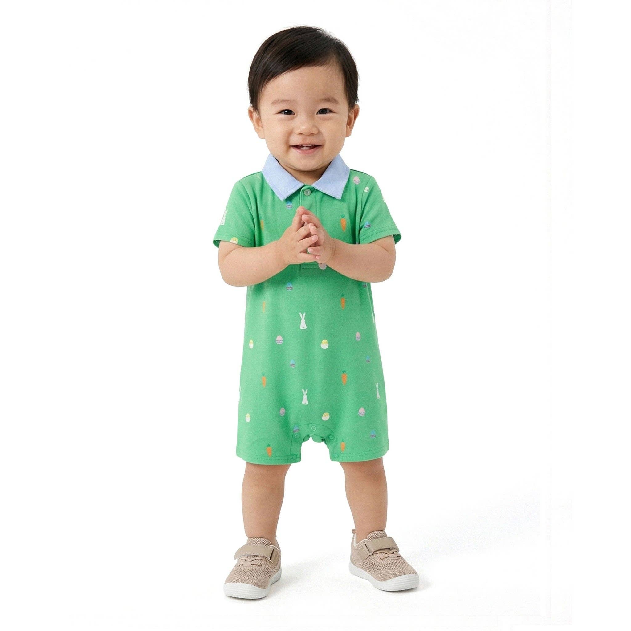 Infant Boys Printed Polo Romper | Bunny & Carrot