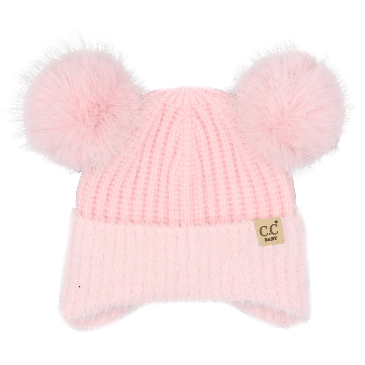 Infant Double Pom Chenille Earflap Beanie - Light Pink