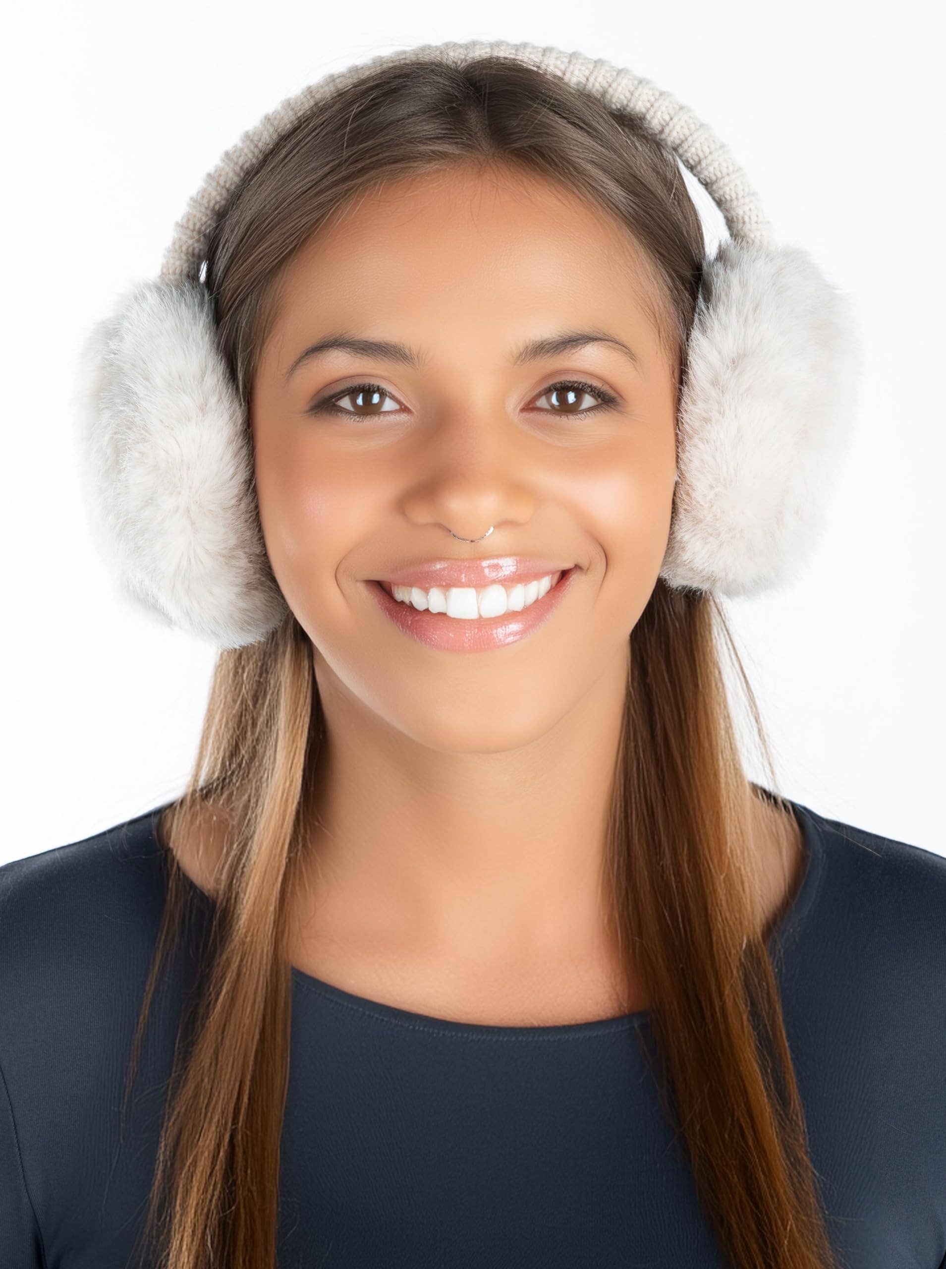Women's Adjustable Earmuffs - Faux Mink Fur - Beige