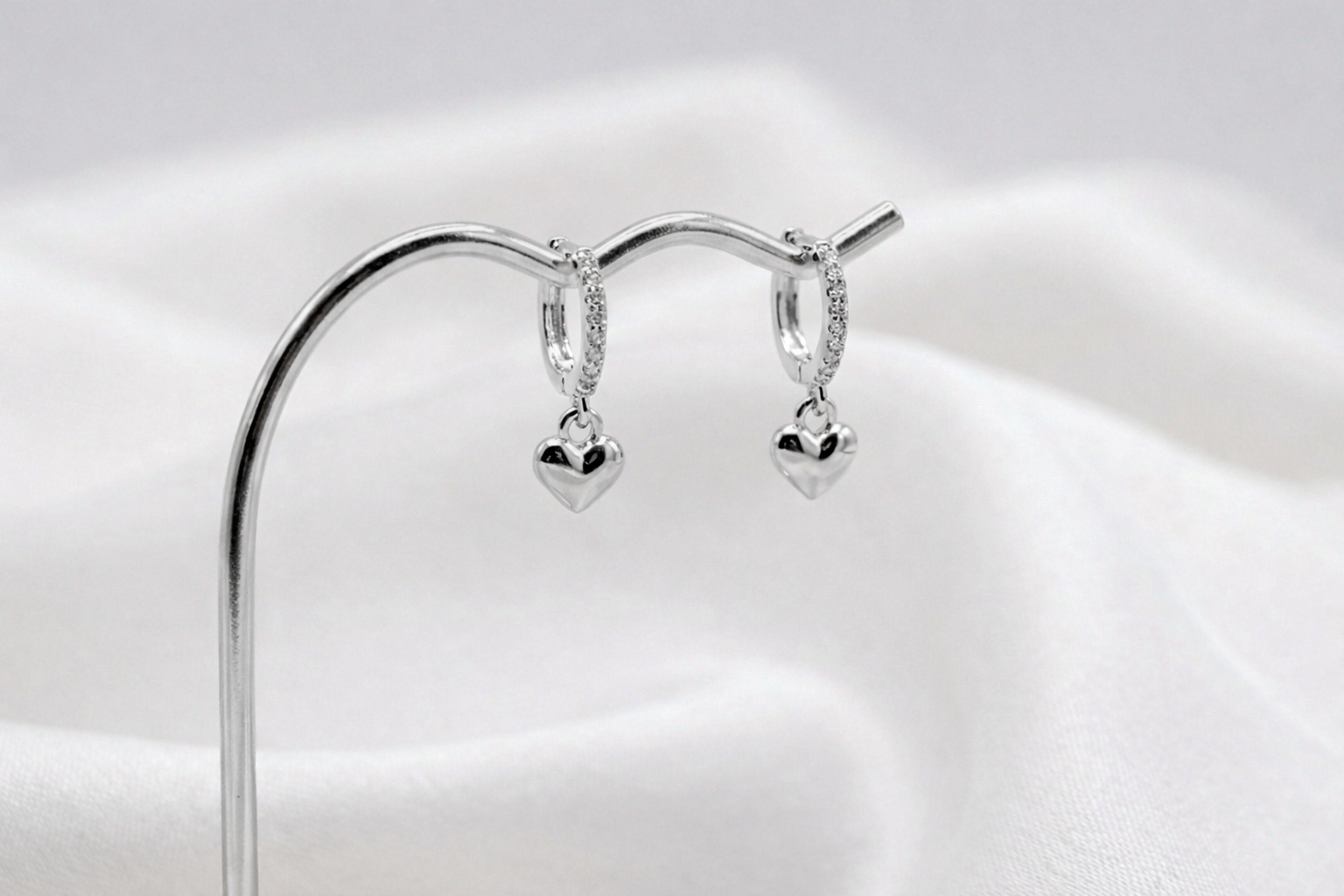 Sterling Silver Huggie with Heart Earrings for Kids, Girls