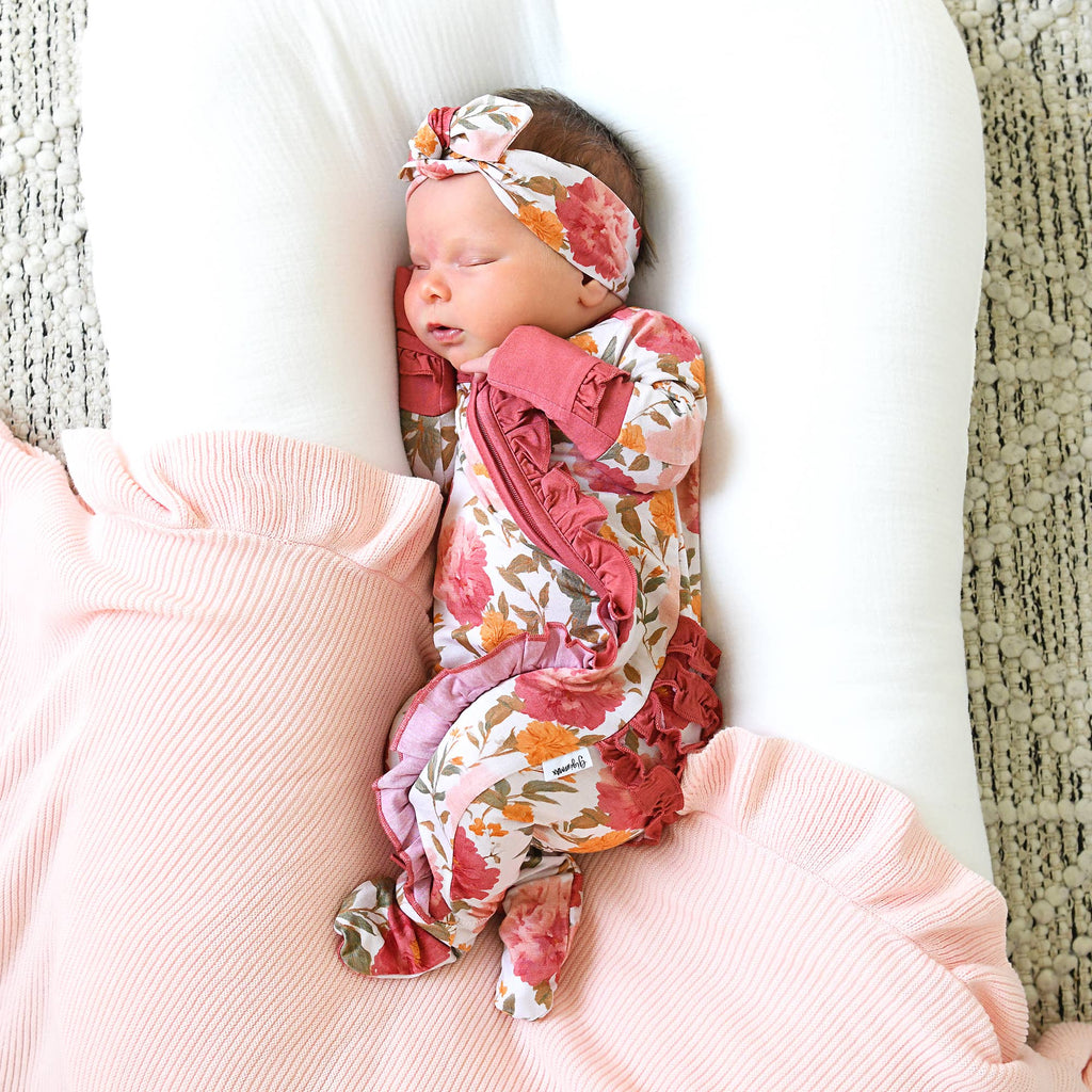Felicity RUFFLE ZIP Bamboo Floral One Piece Baby Outfit