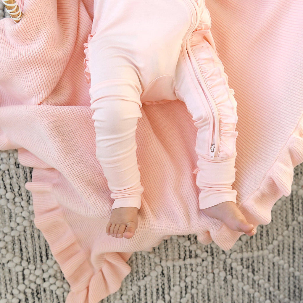 Light Pink RUFFLE ZIP Bamboo Keepsake 2-Way Zip Baby Outfit