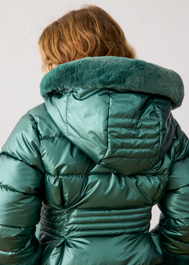 Metallic fauxfur puffer jacke