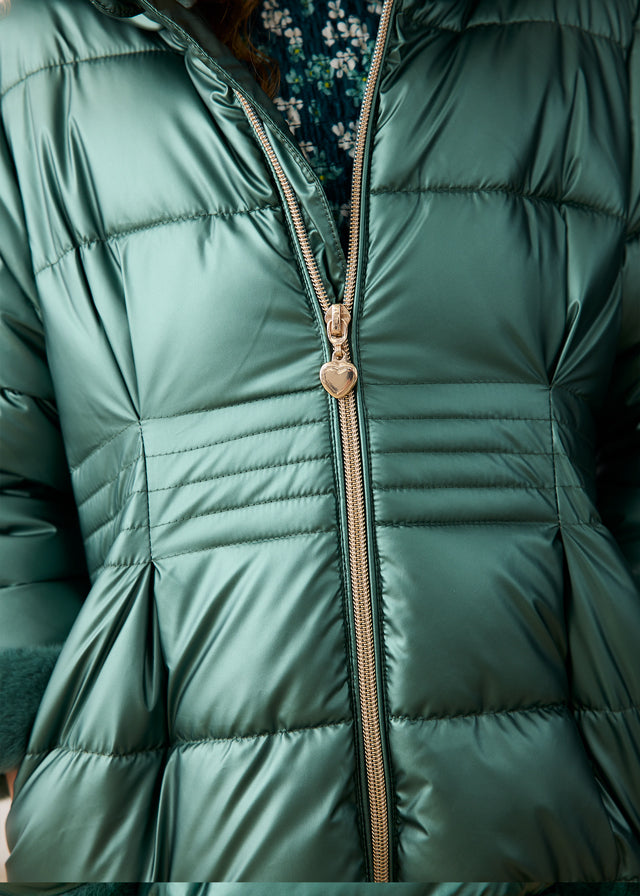 Metallic fauxfur puffer jacke
