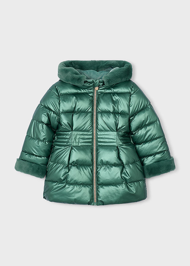 Metallic fauxfur puffer jacke