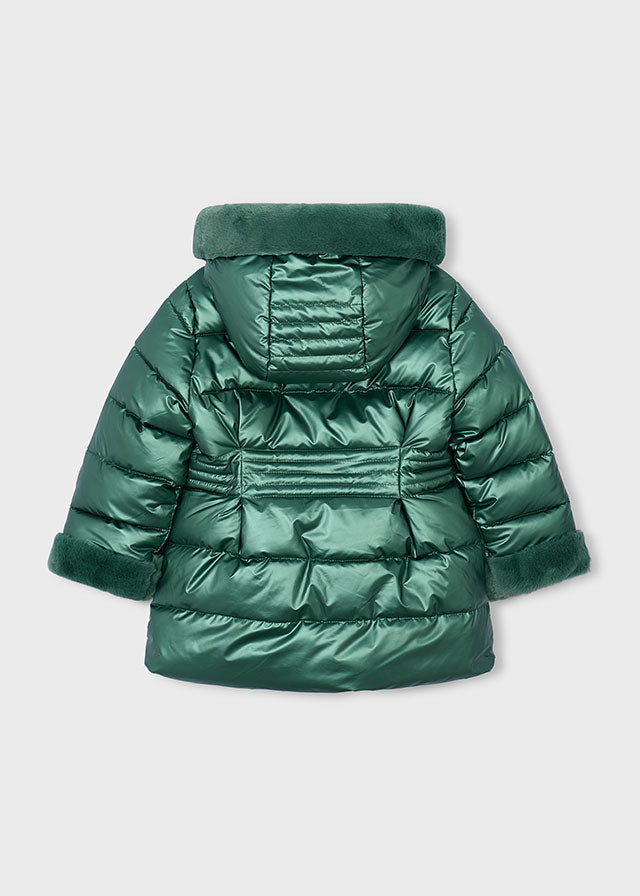 Metallic fauxfur puffer jacke