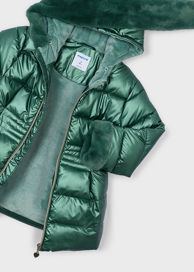 Metallic fauxfur puffer jacke