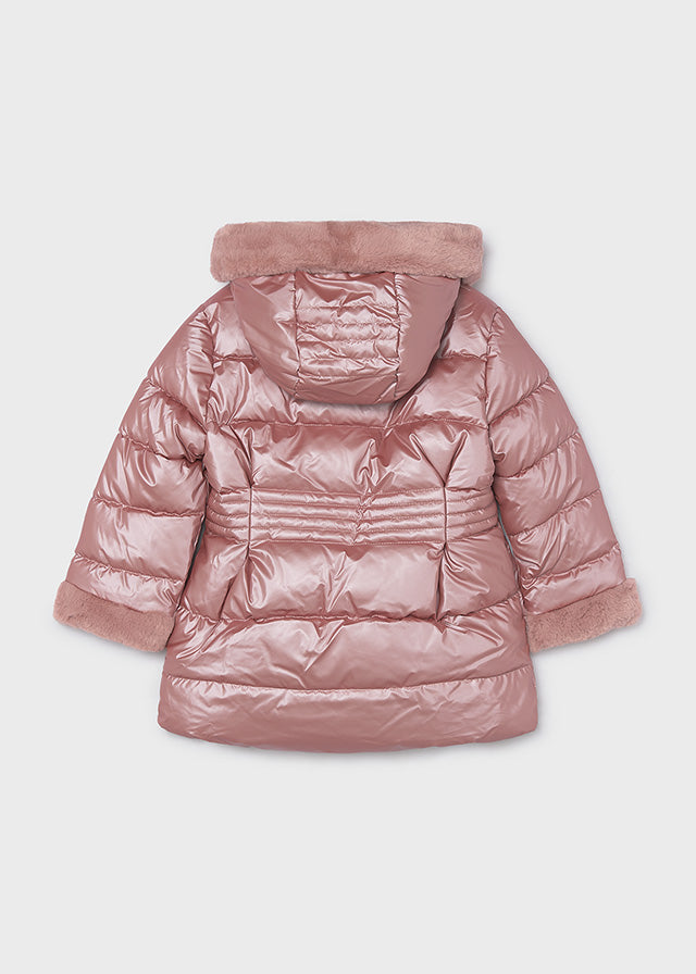 Metallic fauxfur puffer jacke