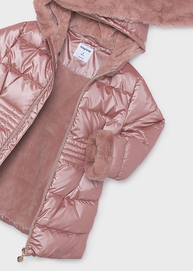 Metallic fauxfur puffer jacke
