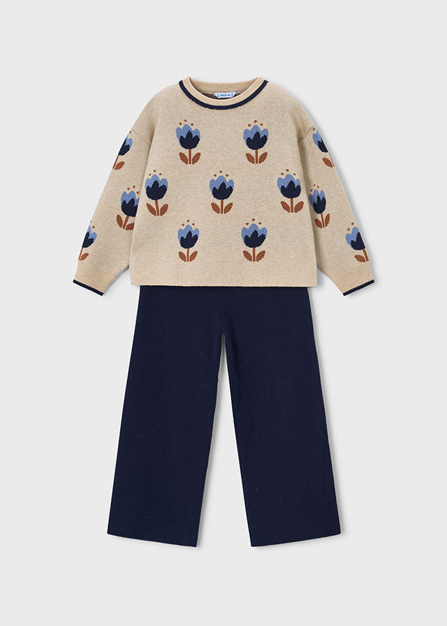 Long knit trousers set