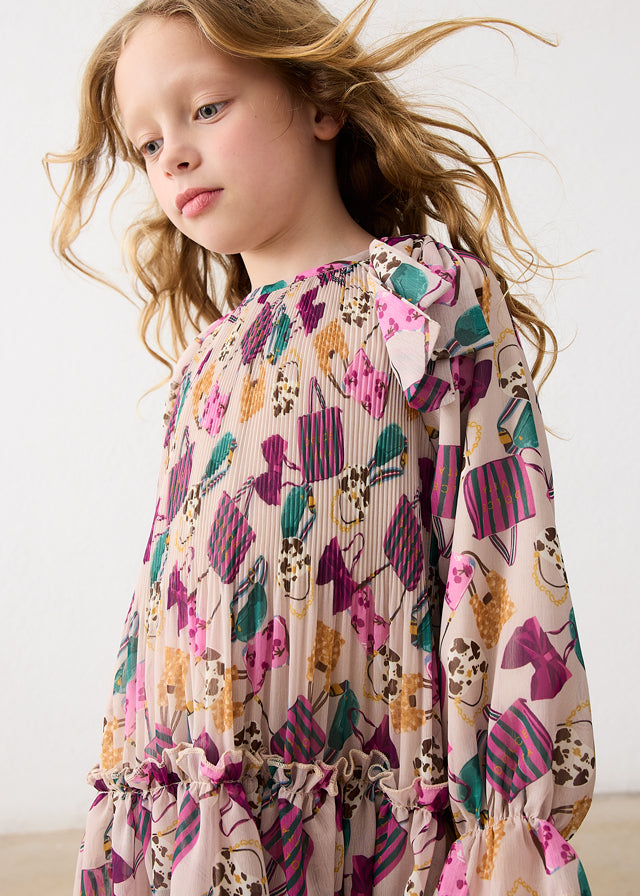Pleated printed dress