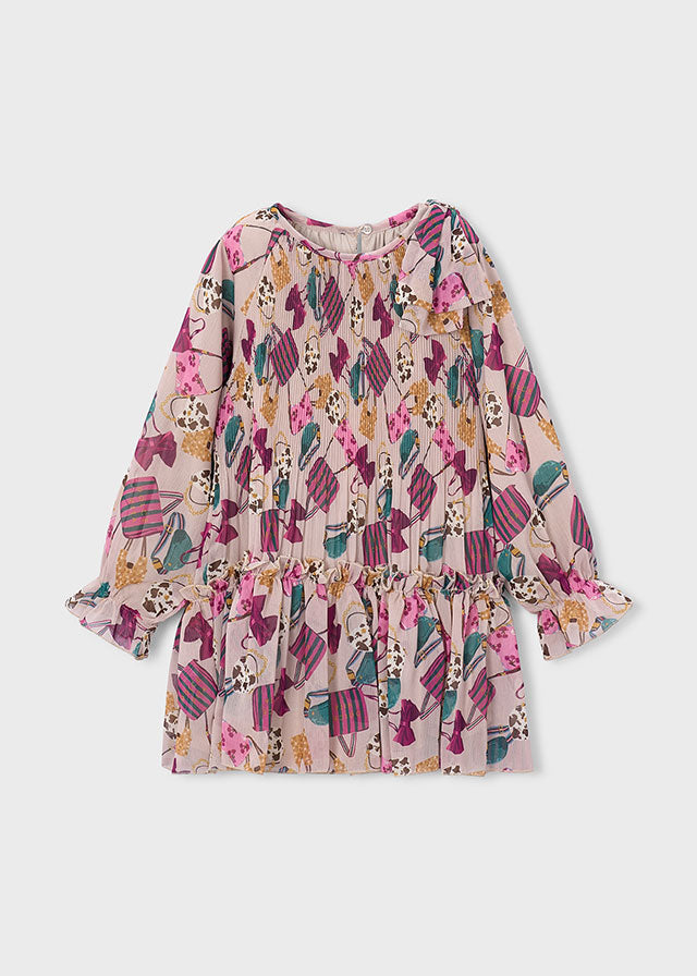 Pleated printed dress
