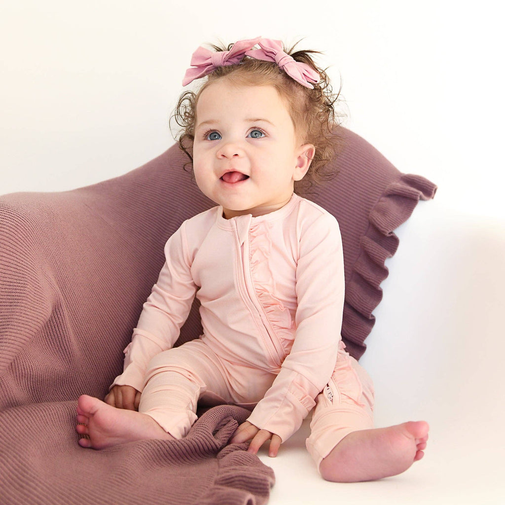 Light Pink RUFFLE ZIP Bamboo Keepsake 2-Way Zip Baby Outfit