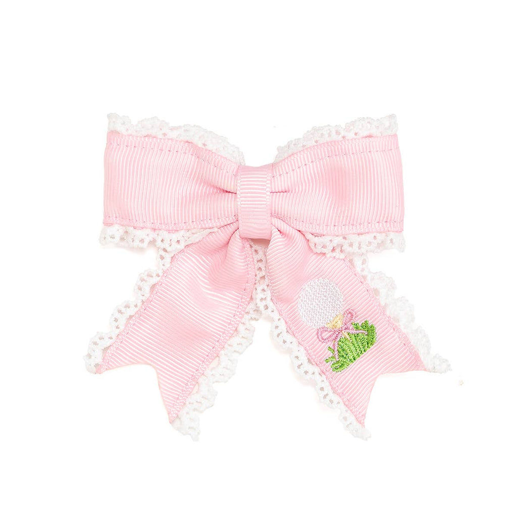 Golf Tee Embroidered Lace Bow Clip - Kids Hair Bows