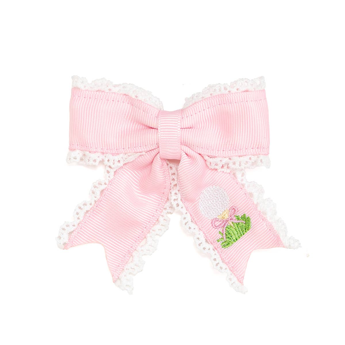 Golf Tee Embroidered Lace Bow Clip - Kids Hair Bows