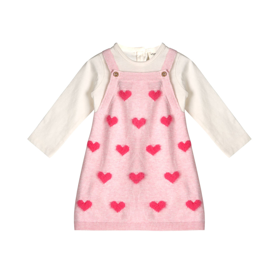 Fuzzy Hearts 3D Tunic Baby Knit Dress Set (Organic)