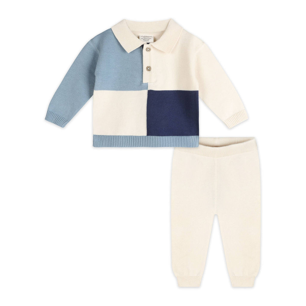 Luke Color Block Knit Baby Polo & Pant Set (Organic Cotton)