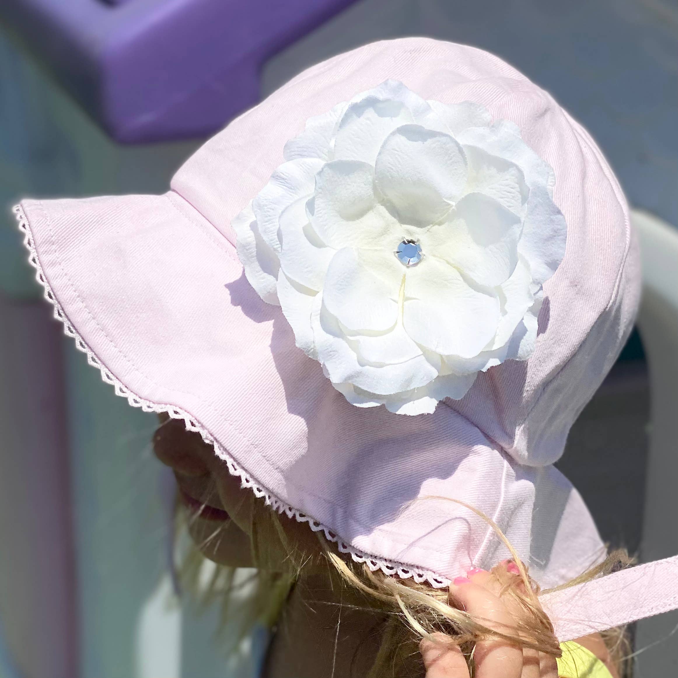 Pale Pink Stella Sun Hat with Rose