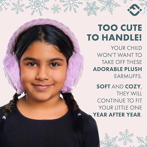 Kids Adjustable Earmuffs - Cable Knit - Lavender