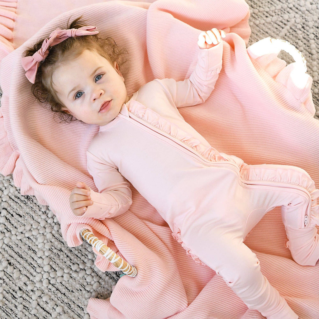 Light Pink RUFFLE ZIP Bamboo Keepsake 2-Way Zip Baby Outfit