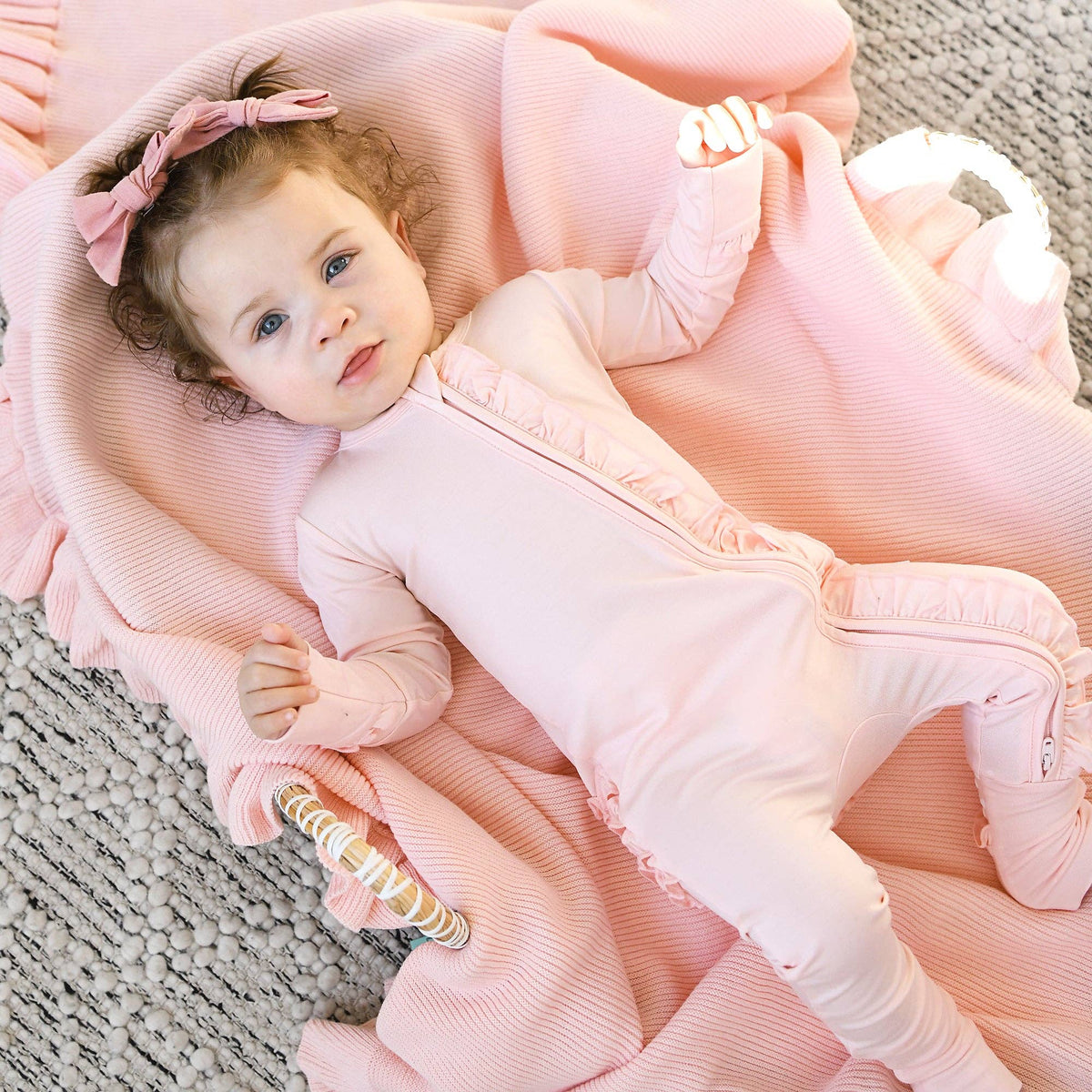 Light Pink RUFFLE ZIP Bamboo Keepsake 2-Way Zip Baby Outfit