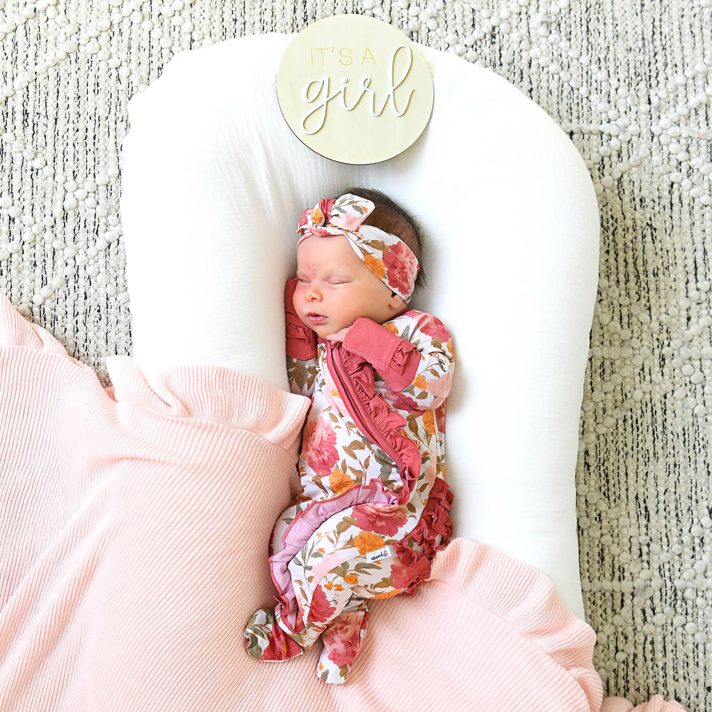 Felicity RUFFLE ZIP Bamboo Floral One Piece Baby Outfit