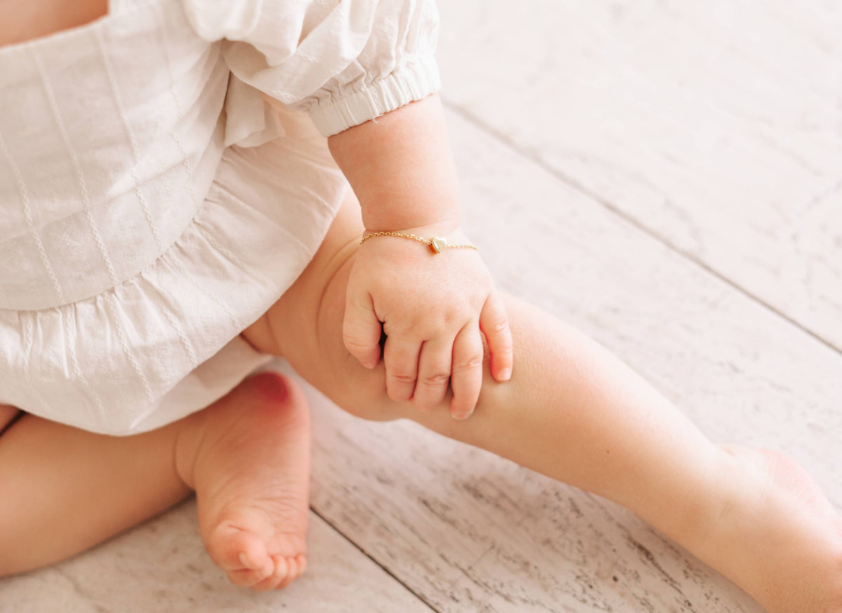14k Gold-Plated Dainty Heart Chain Baby Bracelet Engravable