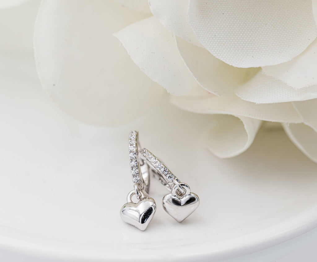 Sterling Silver Huggie with Heart Earrings for Kids, Girls