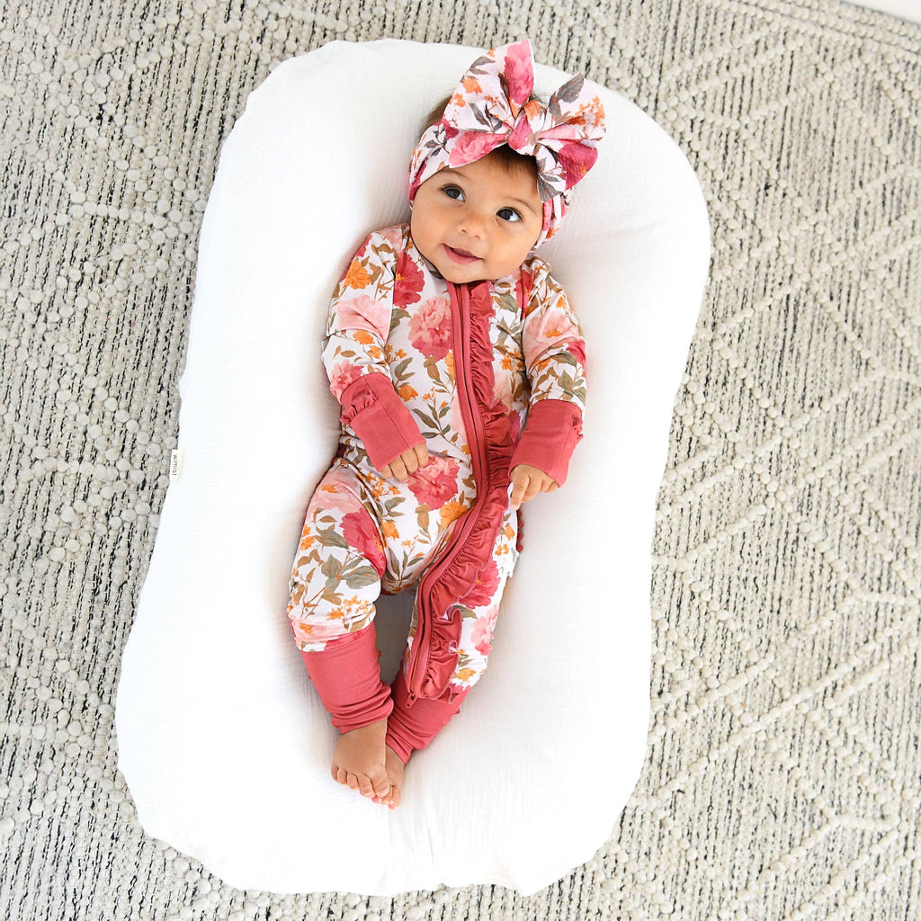 Felicity RUFFLE ZIP Bamboo Floral One Piece Baby Outfit