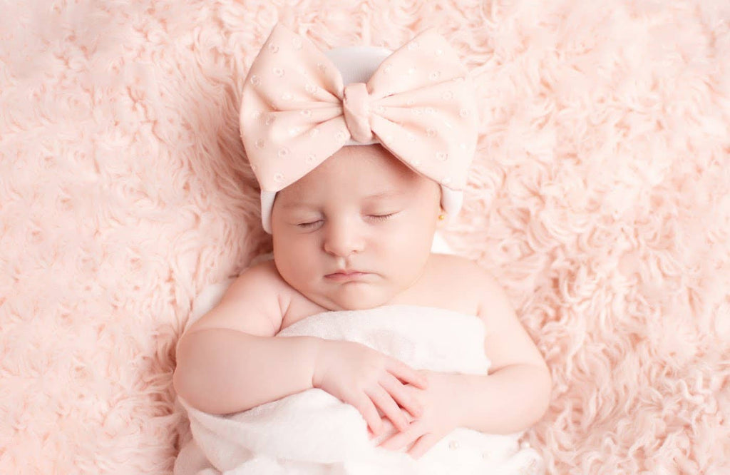 Dusty Rose Chiffon Swiss Dot Handmade Bow White Hat