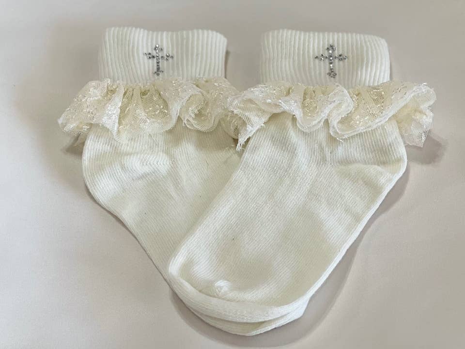 First Communion Girl's Socks Pearl White Color W/C