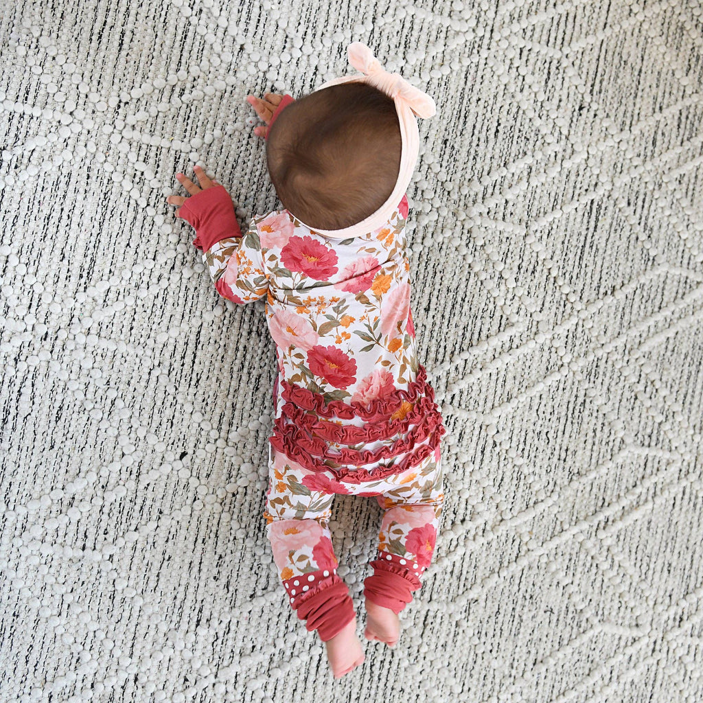 Felicity RUFFLE ZIP Bamboo Floral One Piece Baby Outfit