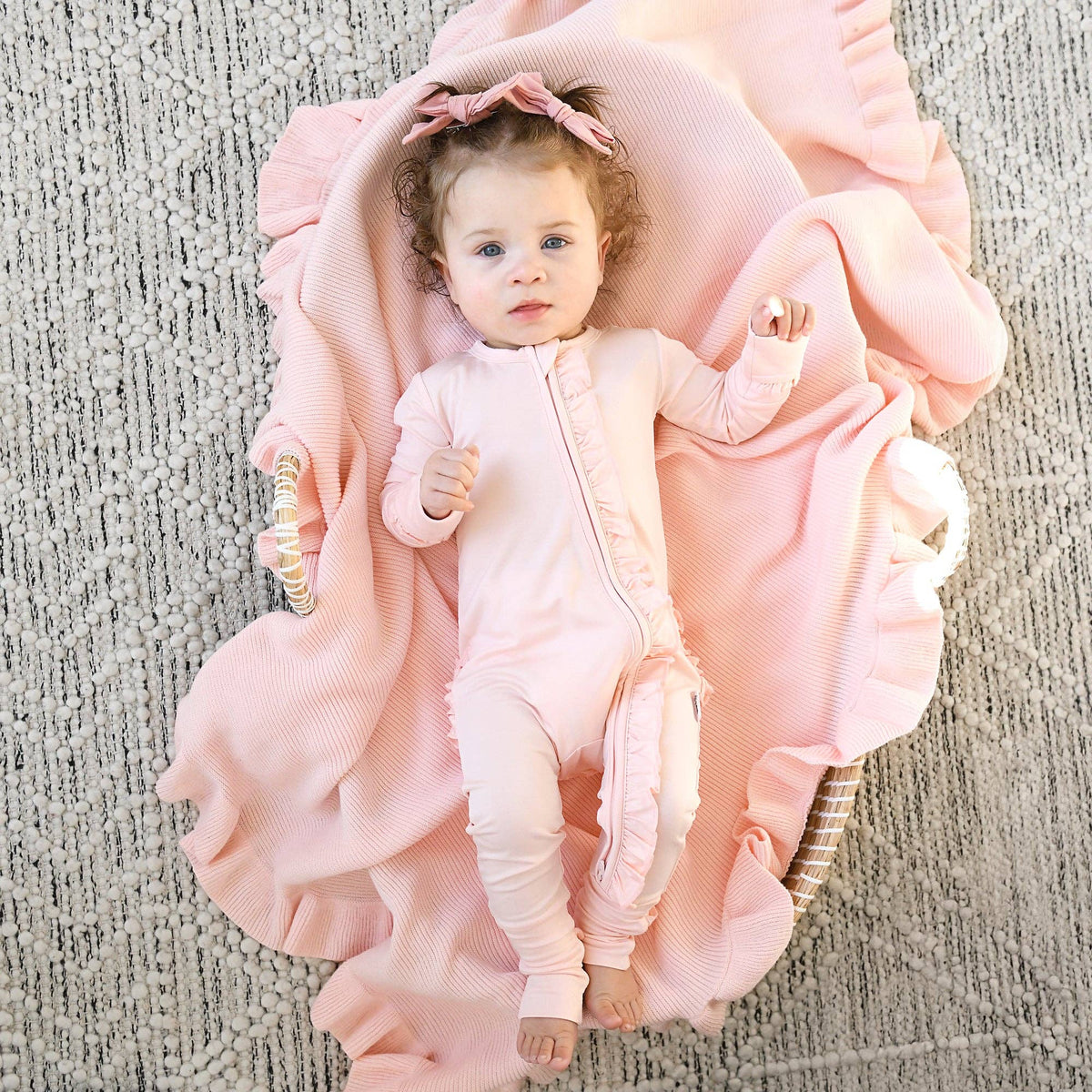 Light Pink RUFFLE ZIP Bamboo Keepsake 2-Way Zip Baby Outfit