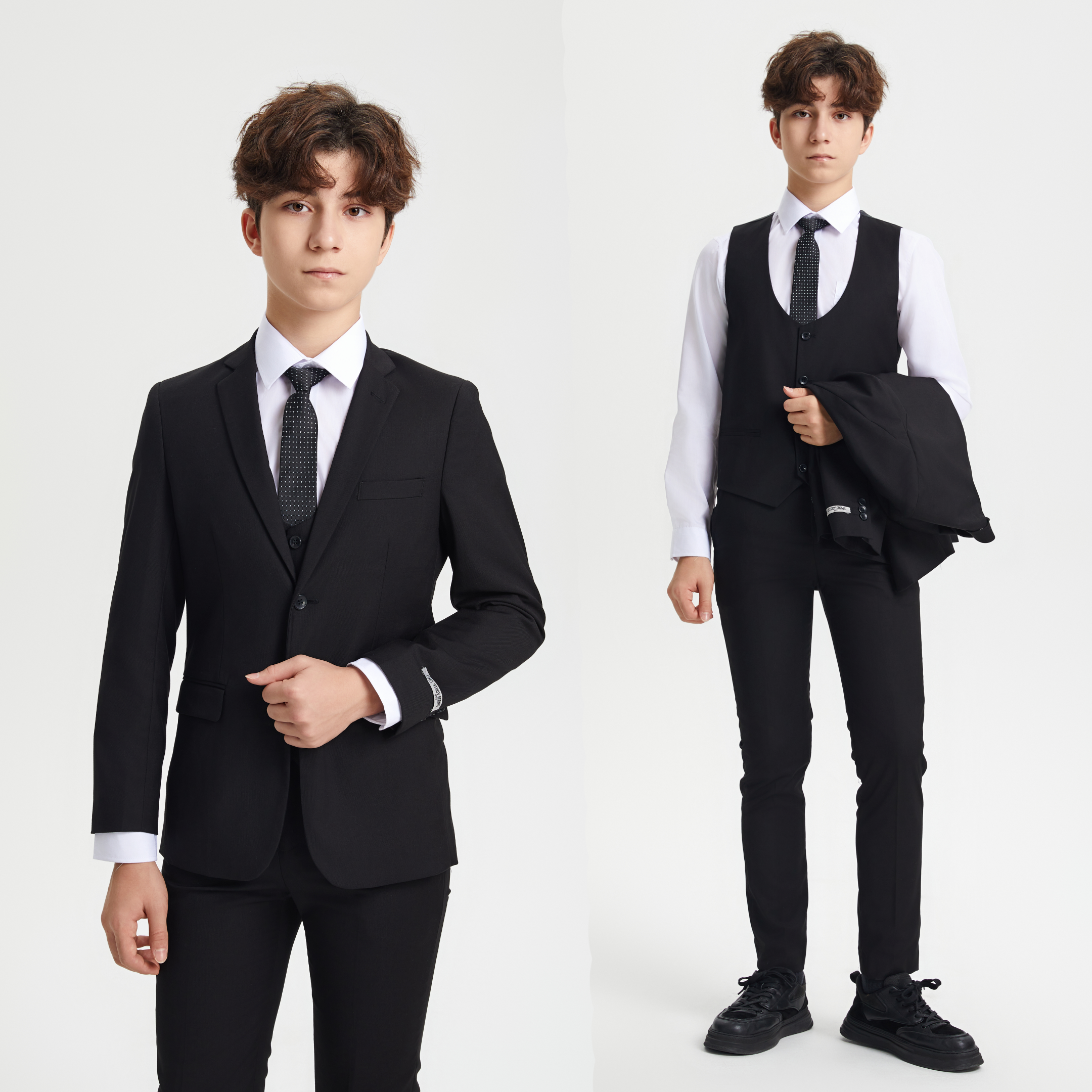 Stacy Adams Boys Suit 5-Piece w/ Dress Shirt & Tie, Black