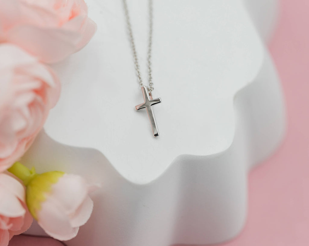 Girls Sterling Silver Cross Charm Necklace-Baptism Communion