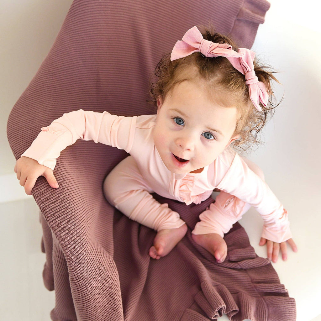 Light Pink RUFFLE ZIP Bamboo Keepsake 2-Way Zip Baby Outfit